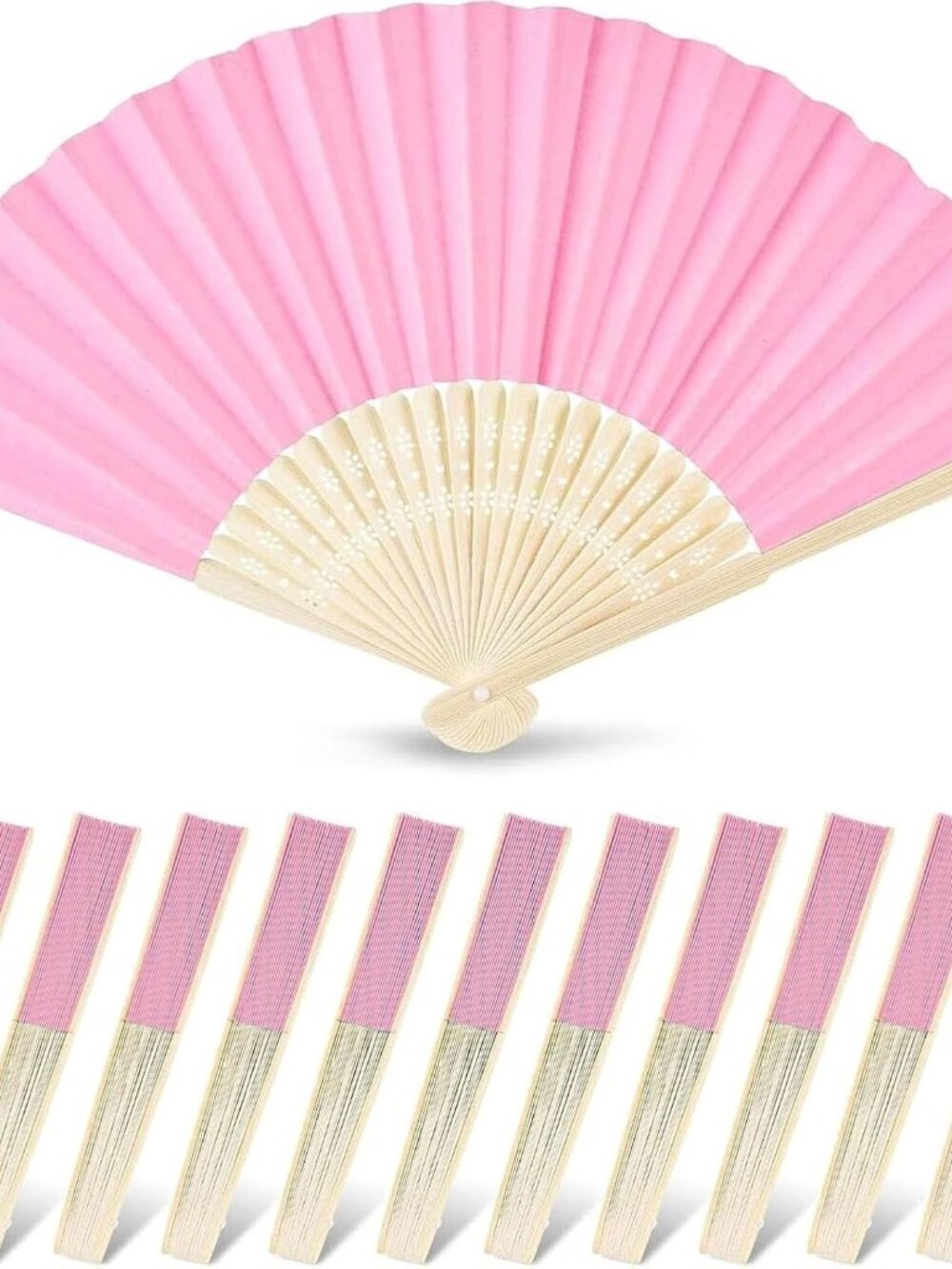 12 PCS Pink Foldable Hand Fan, 8.3 Inch Paper Fans for Women